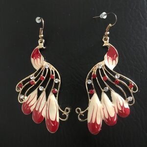 Peacock Red & Cream Crystal Earrings NEW